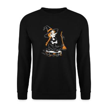 Die Hexe auf dem Saugroboter - Unisex Pullover - Schwarz - Vorne - Alina (178cm) & Michal (187cm)