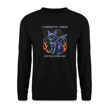 Katze Cybernetic Chaos, Cyberpunk - Unisex Pullover - Schwarz - Vorne - Alina (178cm) & Michal (187cm)