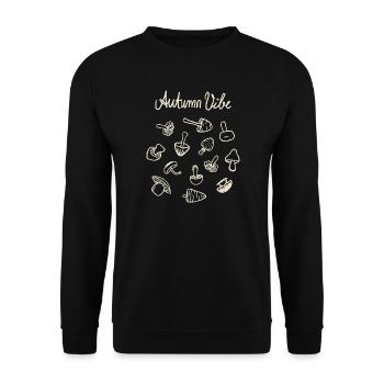 Herbstliche Pilzskizzen - Unisex Pullover - Schwarz - Vorne - Alina (178cm) & Michal (187cm)