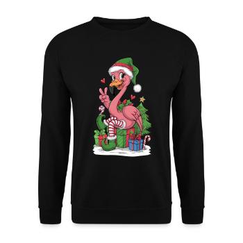 Flamingo Elfe Weihnachten Friedenshand - Unisex Pullover - Schwarz - Vorne - Alina (178cm) & Michal (187cm)