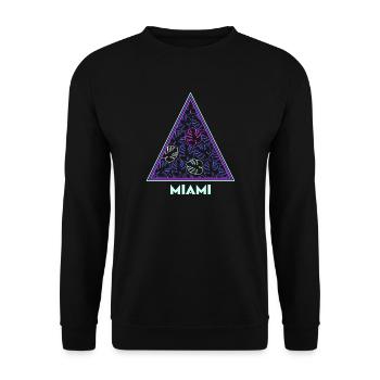 Palmenblätter Neon Dreieck Miami Geschenkidee - Unisex Pullover - Schwarz - Vorne - Alina (178cm) & Michal (187cm)
