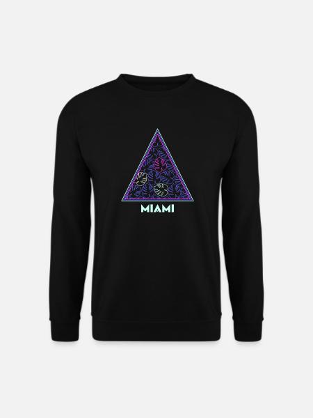 Palmenblätter Neon Dreieck Miami Geschenkidee - Unisex Pullover - Schwarz