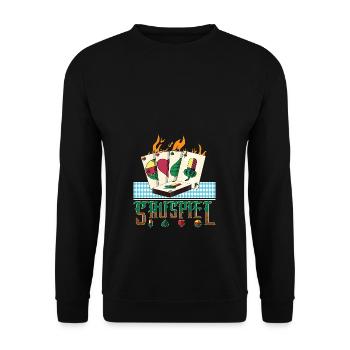 Brennende Schafkopf Karten - Unisex Pullover - Schwarz - Vorne - Alina (178cm) & Michal (187cm)