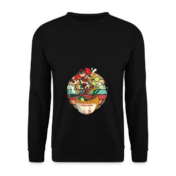 Fröhlicher hüpfender Retro Döner - Unisex Pullover - Schwarz - Vorne - Alina (178cm) & Michal (187cm)