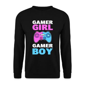 Geschlecht enthüllen Gender Reveal - Unisex Pullover - Schwarz - Vorne - Alina (178cm) & Michal (187cm)