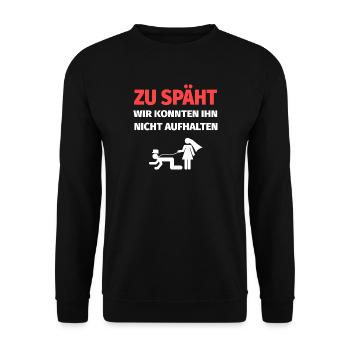 Lustige Junggesellenabschied Shirt Witzig - Unisex Pullover - Schwarz - Vorne - Alina (178cm) & Michal (187cm)