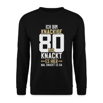 80. GEBURTSTAG 1946 KNACKIGE 80 - Unisex Pullover - Schwarz - Vorne - Alina (178cm) & Michal (187cm)