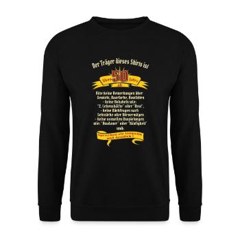 über 50 Jahre, original RAHMENLOS® Design - Unisex Pullover - Schwarz - Vorne - Alina (178cm) & Michal (187cm)