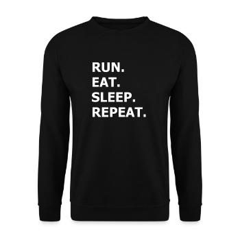 Run Eat Sleep Repeat Geschenkidee für Jogger - Unisex Pullover - Schwarz - Vorne - Alina (178cm) & Michal (187cm)