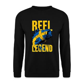 ANGELN SCHWEDEN ANGLER FISCHEN REEL LEGEND - Unisex Pullover - Schwarz - Vorne - Alina (178cm) & Michal (187cm)