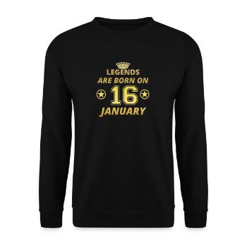 legends born birthday JANUARY 16 - Unisex Sweatshirt - black - Front - Alina (178cm) & Michal (187cm)