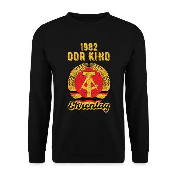 DDR Kind 1982 Geburtstag Geschenk - Unisex Pullover - Schwarz - Vorne - Alina (178cm) & Michal (187cm)
