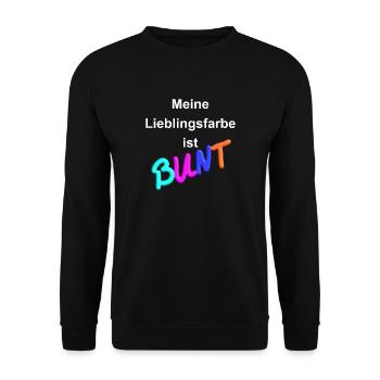 "Meine Lieblingsfarbe ist BUNT" mit 3D-Effekt (w) - Unisex Pullover - Schwarz - Vorne - Alina (178cm) & Michal (187cm)