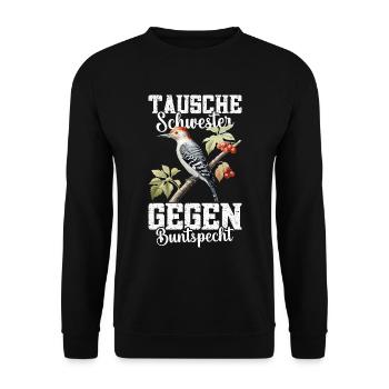 Specht Vogelfreund Ornithologe Buntspechtliebhaber - Unisex Pullover - Schwarz - Vorne - Alina (178cm) & Michal (187cm)