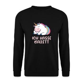 Ich hasse Ballett - dickes Einhorn - Unisex Pullover - Schwarz - Vorne - Alina (178cm) & Michal (187cm)