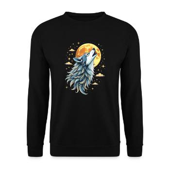 Mystischer Wolf - Herzschlag - Unisex Pullover - Schwarz - Vorne - Alina (178cm) & Michal (187cm)