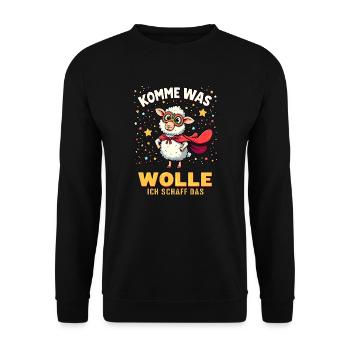 Komme was wolle - Karneval Schaf - Unisex Pullover - Schwarz - Vorne - Alina (178cm) & Michal (187cm)