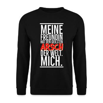 Lustiges Sprüche Beziehung T-Shirt Freund Geschenk - Unisex Pullover - Schwarz - Vorne - Alina (178cm) & Michal (187cm)