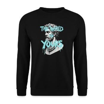 THE WORLD IS YOURS x GREEK GOD - Unisex Pullover - Schwarz - Vorne - Alina (178cm) & Michal (187cm)