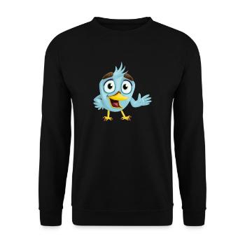 Lustiger blauer Vogel, Geschenkidee - Unisex Pullover - Schwarz - Vorne - Alina (178cm) & Michal (187cm)