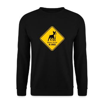 Schild "Boston Terrier X-ING" - Unisex Pullover - Schwarz - Vorne - Alina (178cm) & Michal (187cm)