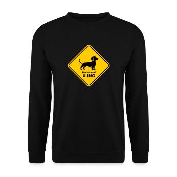 Schild "Dachshund X-ING" - Unisex Pullover - Schwarz - Vorne - Alina (178cm) & Michal (187cm)