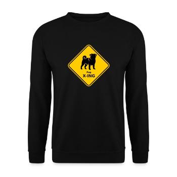 Schild "Pug X-ING" - Unisex Pullover - Schwarz - Vorne - Alina (178cm) & Michal (187cm)