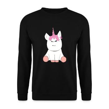 Grumpy Unicorn Einhorn - Unisex Pullover - Schwarz - Vorne - Alina (178cm) & Michal (187cm)