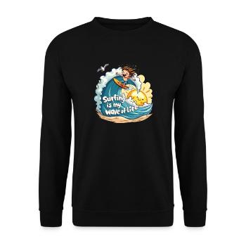 Le surf est ma vague de vie – Surfer & Ocean - Sweat-shirt Unisexe - noir - Devant - Alina (178cm) & Michal (187cm)