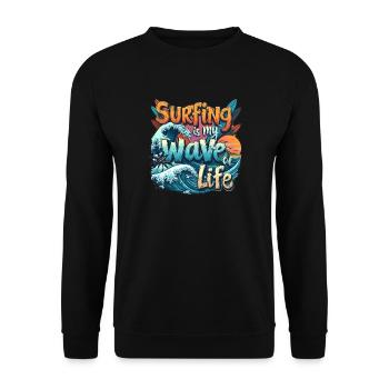 Le surf est ma vague de vie – Surfer & Ocean - Sweat-shirt Unisexe - noir - Devant - Alina (178cm) & Michal (187cm)