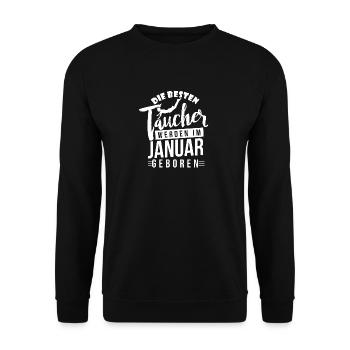 Tauchen - Taucher - Geburtstagsshirt Januar - Unisex Pullover - Schwarz - Vorne - Alina (178cm) & Michal (187cm)