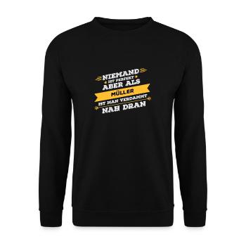 Müller Beruf Geschenk - Unisex Pullover - Schwarz - Vorne - Alina (178cm) & Michal (187cm)