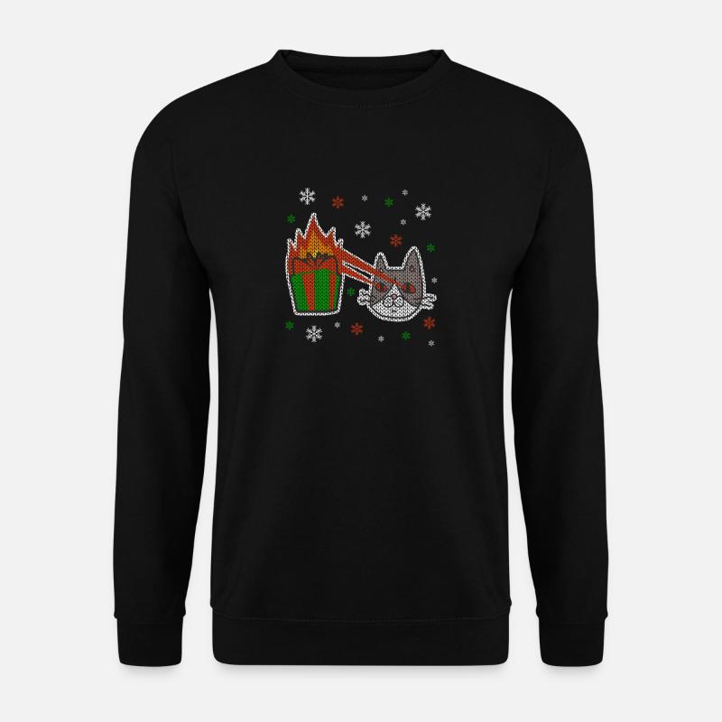 Ugly Christmas Laser Katze Schneeflocken Geschenk - Unisex Pullover - Schwarz