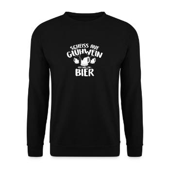 Scheiss auf Glühwein Ich will ein Bier Weihnachten - Unisex Pullover - Schwarz - Vorne - Alina (178cm) & Michal (187cm)