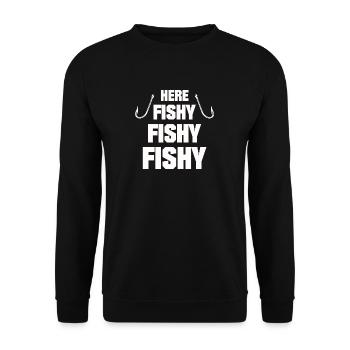 FISHY FISHY FUNNY ANGLER WITH ANGELHAKEN SHIRT - Unisex Sweatshirt - black - Front - Alina (178cm) & Michal (187cm)