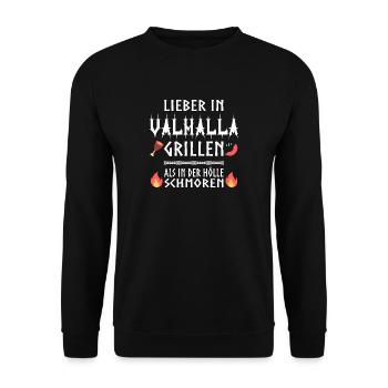 Lieber in Valhalla grillen! - Unisex Pullover - Schwarz - Vorne - Alina (178cm) & Michal (187cm)