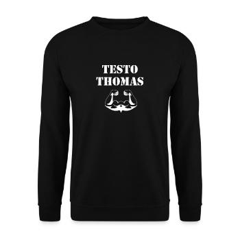 Fun shirt Testo Thomas-Lacher guaranteed! gift - Unisex Sweatshirt - black - Front - Alina (178cm) & Michal (187cm)