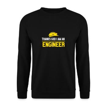 Thanks God I am an Engineer mit Helm Motiv - Unisex Pullover - Schwarz - Vorne - Alina (178cm) & Michal (187cm)