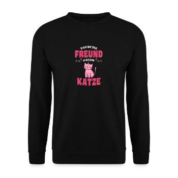 Katzen Shirt für Paare Geschenk Freund Katze - Unisex Pullover - Schwarz - Vorne - Alina (178cm) & Michal (187cm)