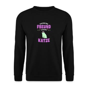 Katze Shirt für Paare Geschenk Freund Katze - Unisex Pullover - Schwarz - Vorne - Alina (178cm) & Michal (187cm)
