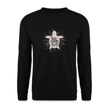 Life is Good Take it Slow Turtle Gift - Unisex Pullover - Schwarz - Vorne - Alina (178cm) & Michal (187cm)
