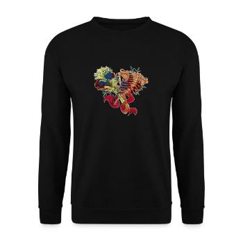 floraler Rücken (bis) - Unisex Pullover - Schwarz - Vorne - Alina (178cm) & Michal (187cm)