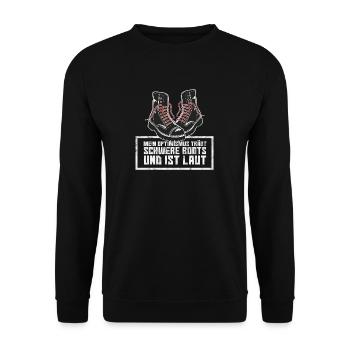Mein Optimismus trägt schwere Boots und ist laut. - Unisex Pullover - Schwarz - Vorne - Alina (178cm) & Michal (187cm)