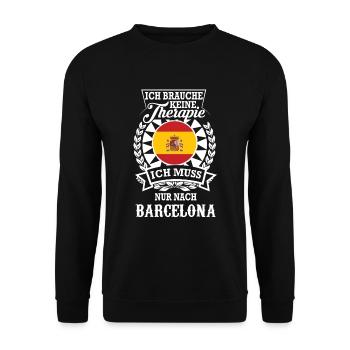 Ich brauche keine Therapie – nur nach Barcelona - Unisex Pullover - Schwarz - Vorne - Alina (178cm) & Michal (187cm)