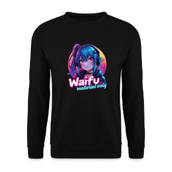 WAIFU MATERIAL ONLY - VAPORWAVE GAMERGIRL - Unisex Pullover - Schwarz - Vorne - Alina (178cm) & Michal (187cm)