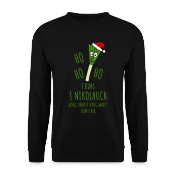 Ugly Christmas Nikolauch - Unisex Pullover - Schwarz - Vorne - Alina (178cm) & Michal (187cm)