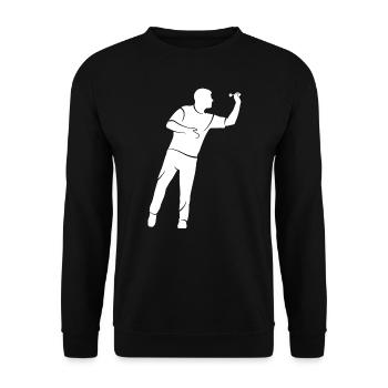 Dart Spieler Dartscheibe Silhouette Dartspieler - Unisex Pullover - Schwarz - Vorne - Alina (178cm) & Michal (187cm)