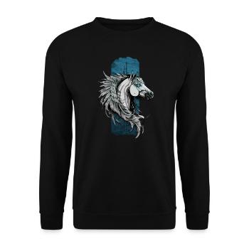 Beauté céleste : Hors à plumes de Pégase aux yeux bleus - Sweat-shirt Unisexe - noir - Devant - Alina (178cm) & Michal (187cm)