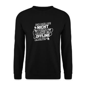 Ich schlafe NICHT: OFFLINE Backup - Unisex Pullover - Schwarz - Vorne - Alina (178cm) & Michal (187cm)