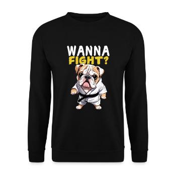 Wanna Fight? Bulldogge Karate Anzug Geschenkidee - Unisex Pullover - Schwarz - Vorne - Alina (178cm) & Michal (187cm)